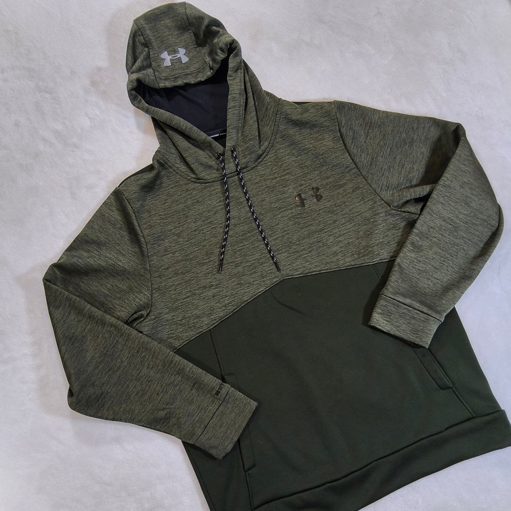 Under Armour Storm Hoodie Mens Medium Olive Green Colorblock Pullover Sweatshirt